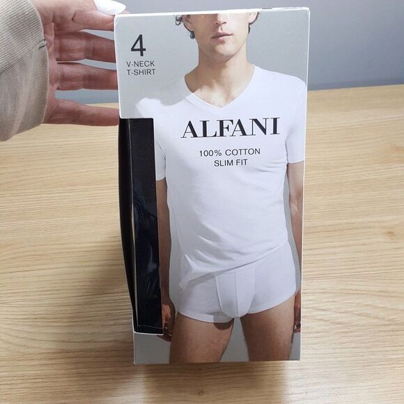 ALFANI Shirt Mens Small Black 4-Pack V-Neck T-Shirt 100% Cotton Slim Fit - Picture 1 of 5